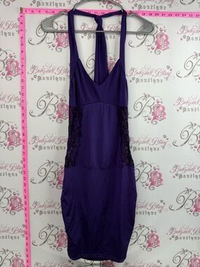 Janice mini dress deep royal Purple Lace-Panel Halter Chemise - Women
